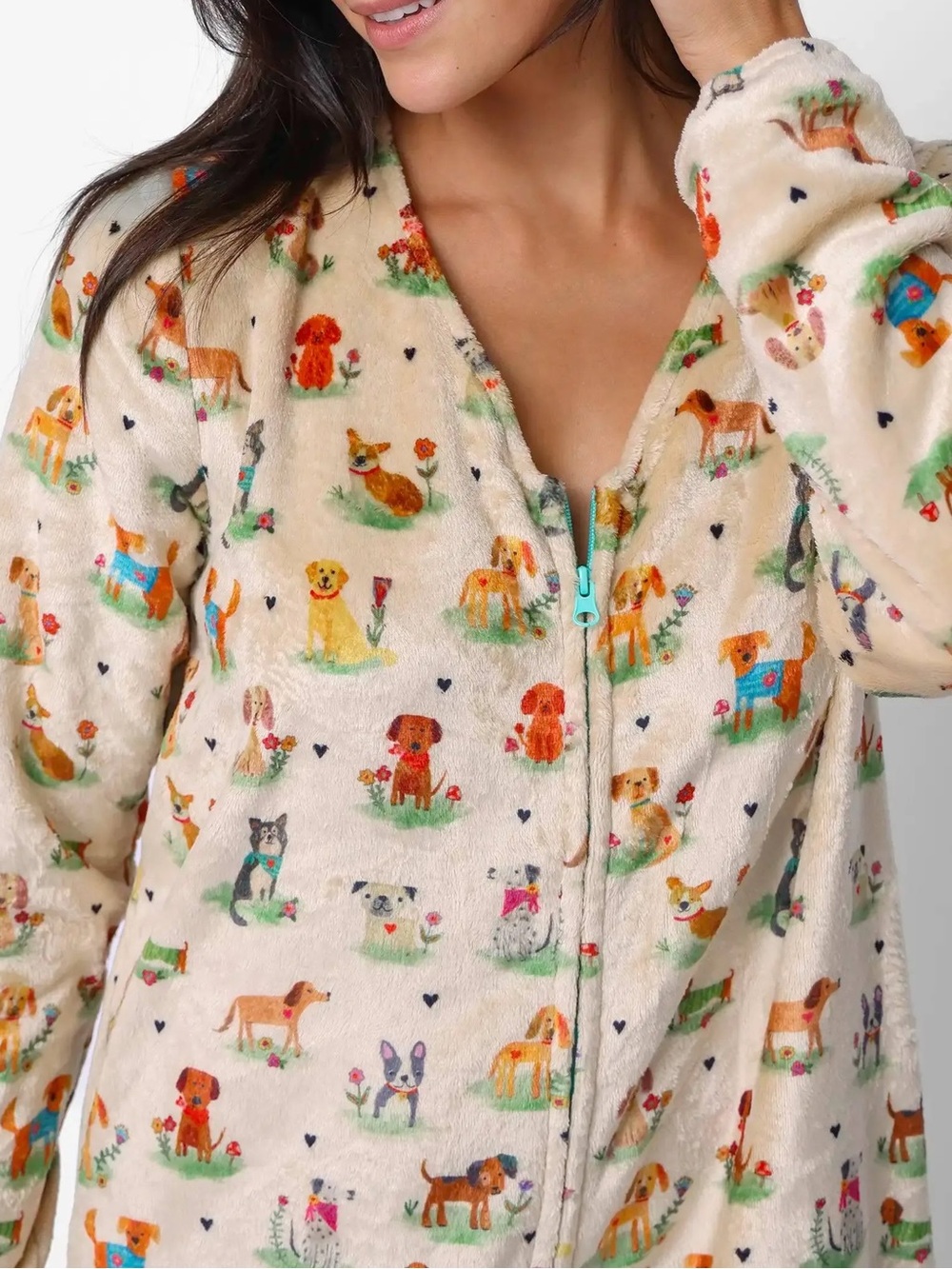 Natural Life Dog Park One Piece Pajamas Large Plush Fleece Dog Print Jumpsuit - Picture 8 of 15